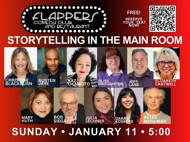 In 1 week at @flapperscomedy  FREE storytelling show in the Main Room! Scan the QR code and reserve your seat! With the talented @juliaevelechner @rssiegal @darakosberg @austenjaye @pmehl5 @crankymom  #storytelling #truestories  #freeshow
