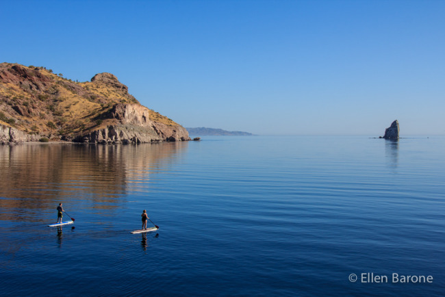 Stand up paddle boarding, Bahia Agua Verde, Sea of Cortés.