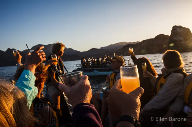 A sunset toast aboard the skiff, Sea of Cortés