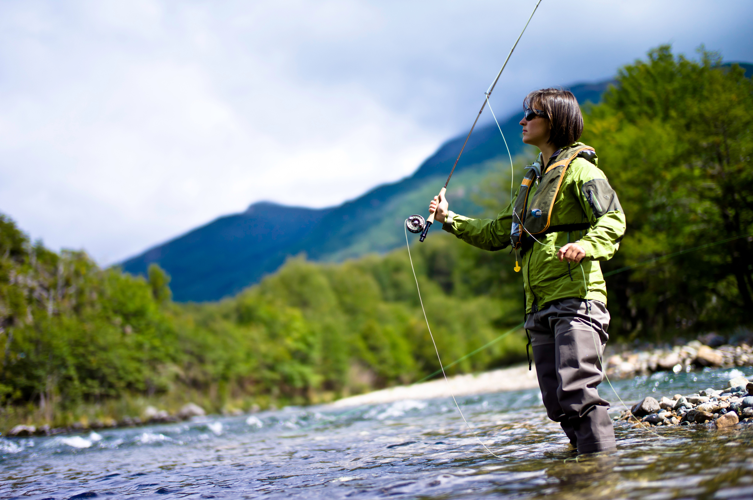  Fly fishing, Rio Tigre, Valle California, Patagonia Sur, Chile, South America 