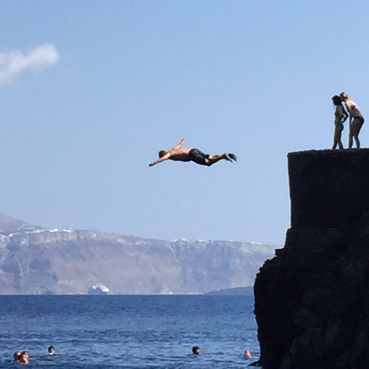 Jay is so brave- Cliff diving in Oia, Santorini