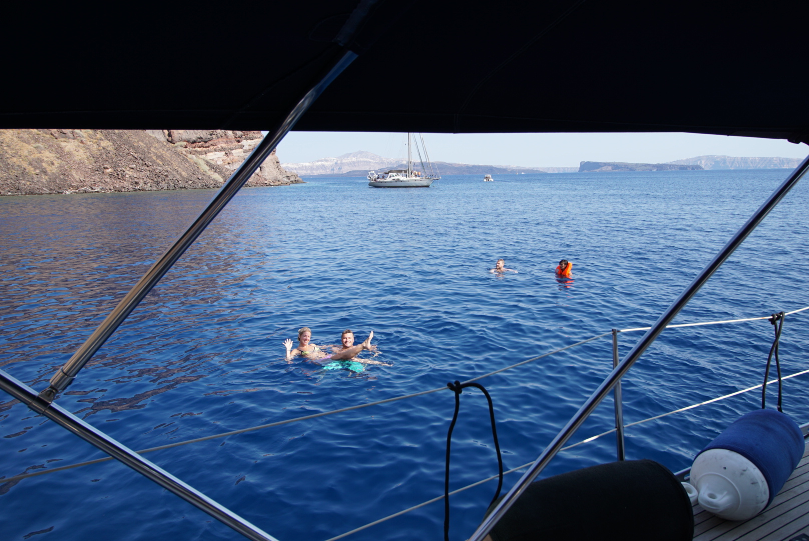The water is so salty and buoyant off of Santorini