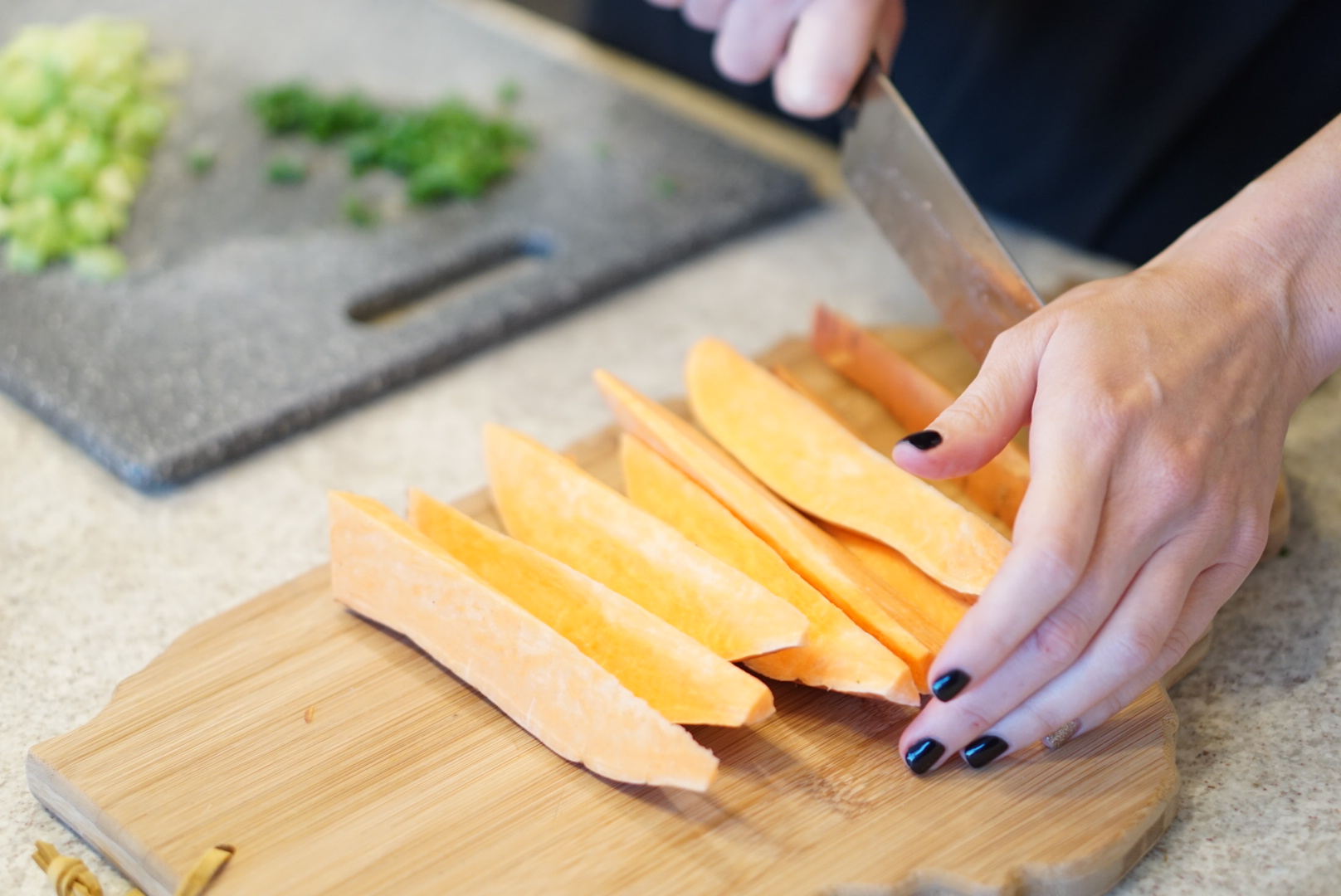 The healthiest version of fries possible! Sweet potato drizzled with olive oil, S&P.