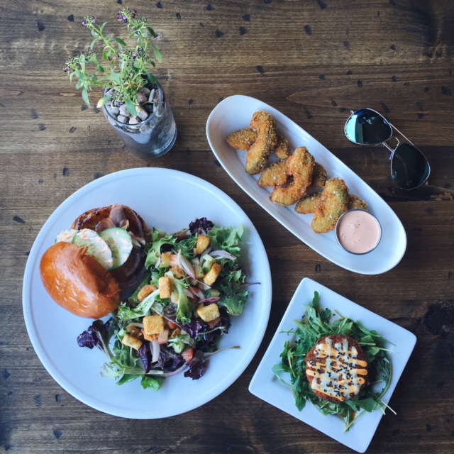 Ahi Tuna Burger, Avocado Fries, and Crab Cake from Midgley's Public House