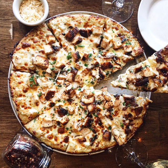 Chicken, brie, and truffle pizza. O. M. G. 