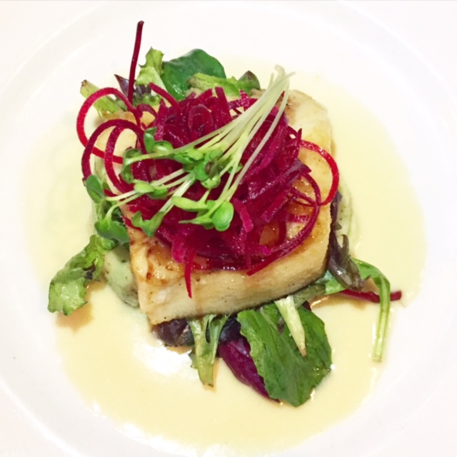 One of the best Sea Bass dishes I've ever had. Caramelized miso with basil mashed potatoes and ponzu beurre blanc. 