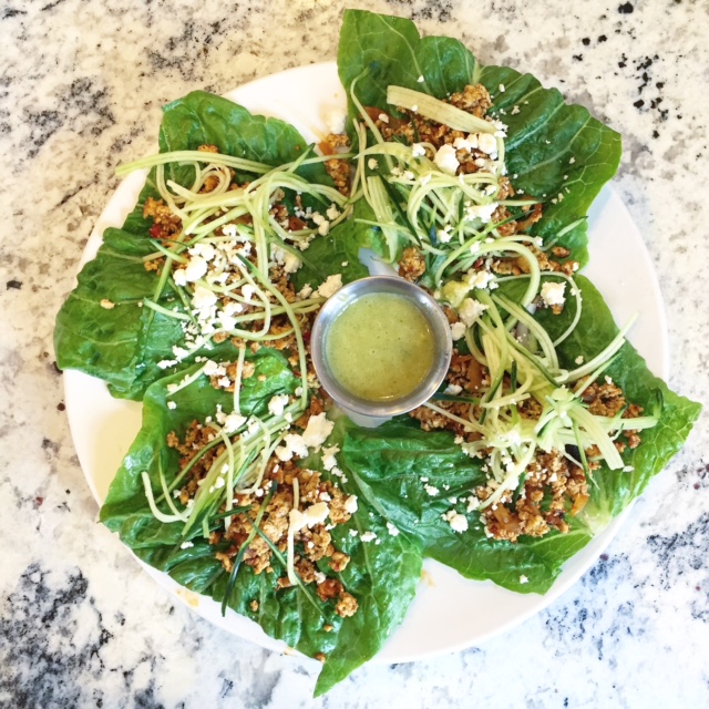 Green chicken lettuce wraps with cucumber and feta at Artemis Lakefront Cafe.