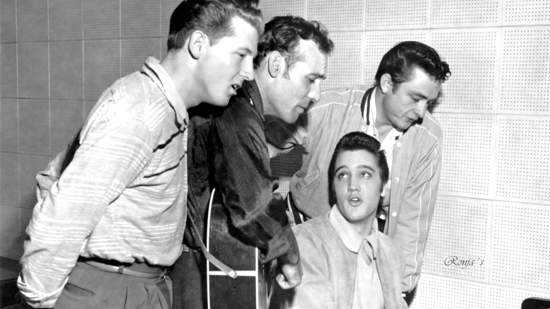 Million Dollar Quartet- Left to Right- Jerry Lee Lewis, Carl Perkins, Elvis Presley, Johnny Cash