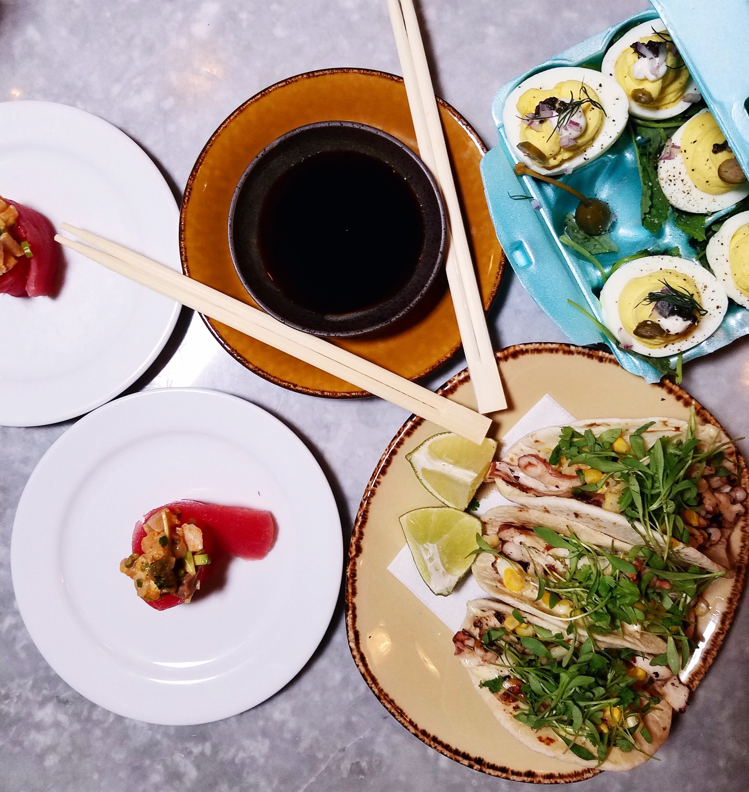 The food at Joy District is outstanding. Best deviled eggs i've EVER had...oh and there's CAVIAR on them!