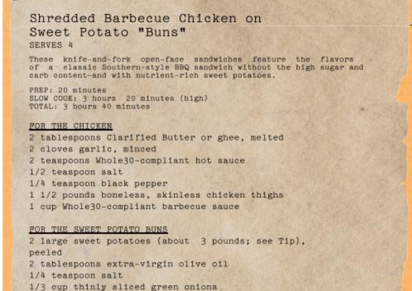 Shredded Barbecue Chicken on Sweet Potato "Buns"