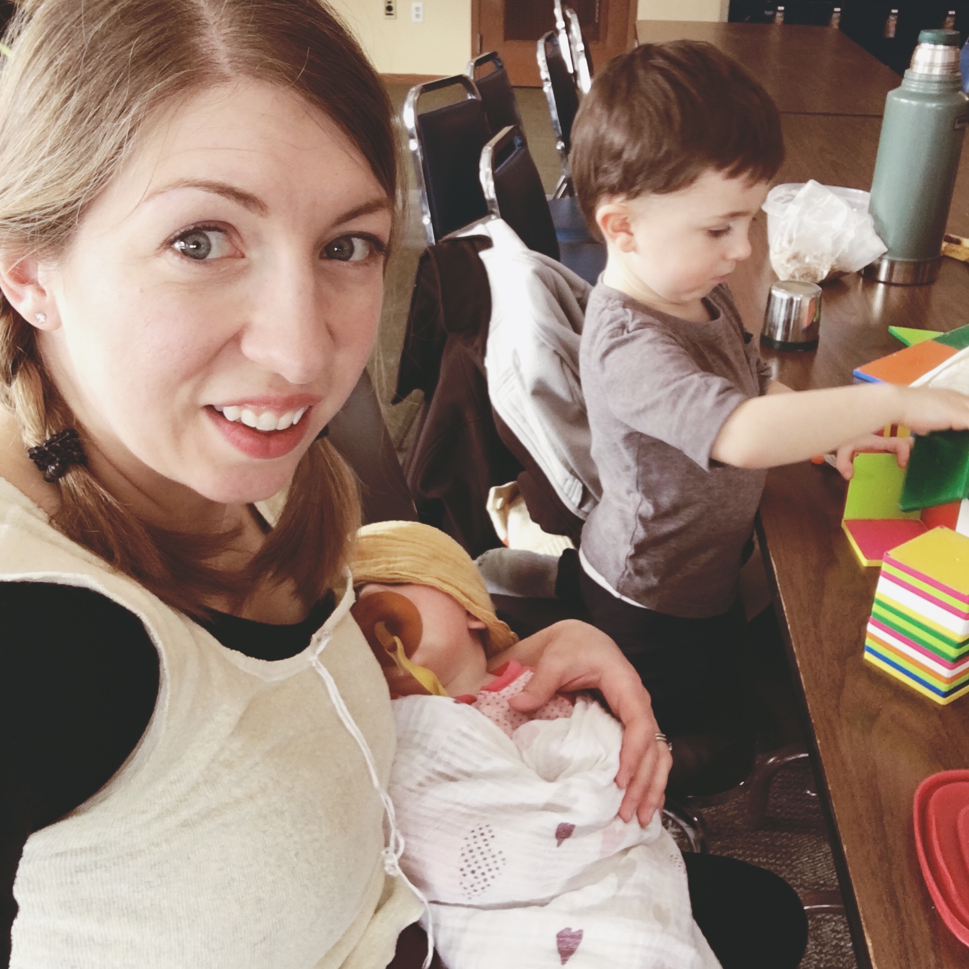 How Lily napped in a bustling ski lodge.