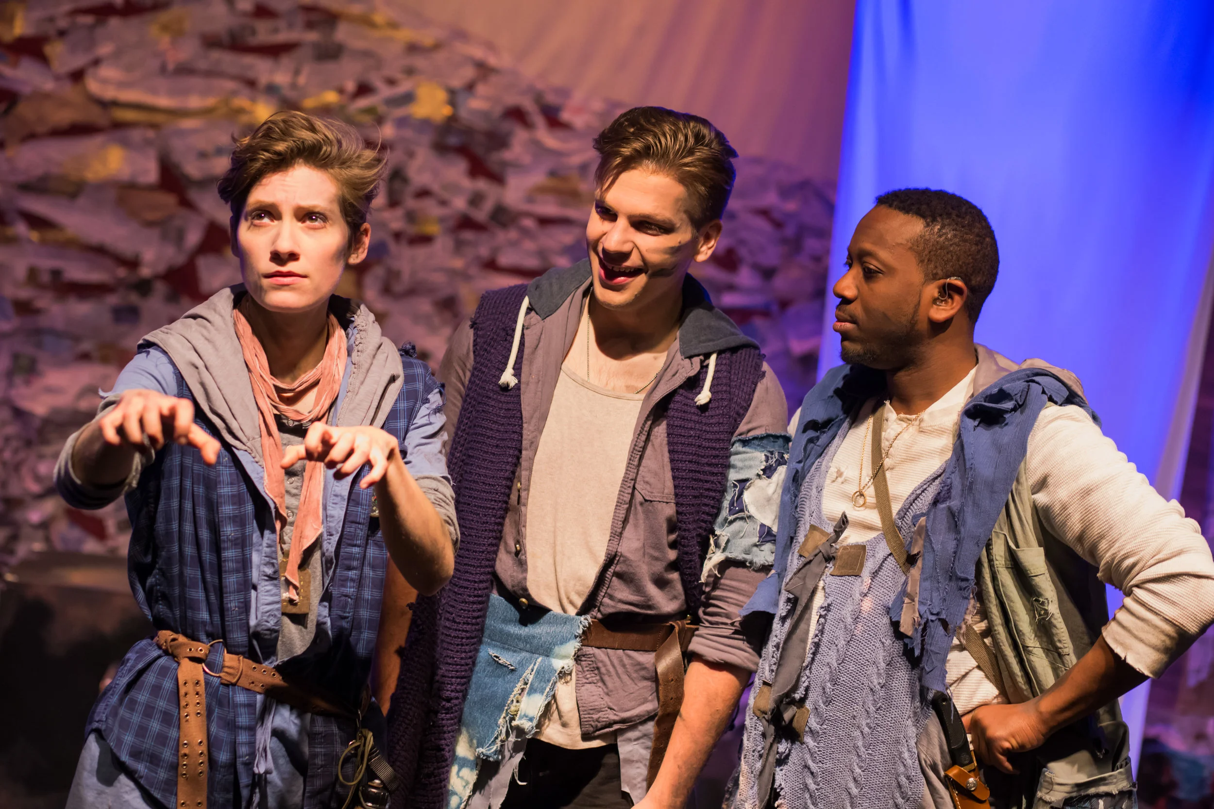 Emily Elmore, Michael Ciszewski, and Elbert Joseph in ANTIGONE by Jean Anouilh, directed by Lindsay Eagle. March 2018. Produced by Flat Earth Theatre. Photo by Jake Scaltreto. 