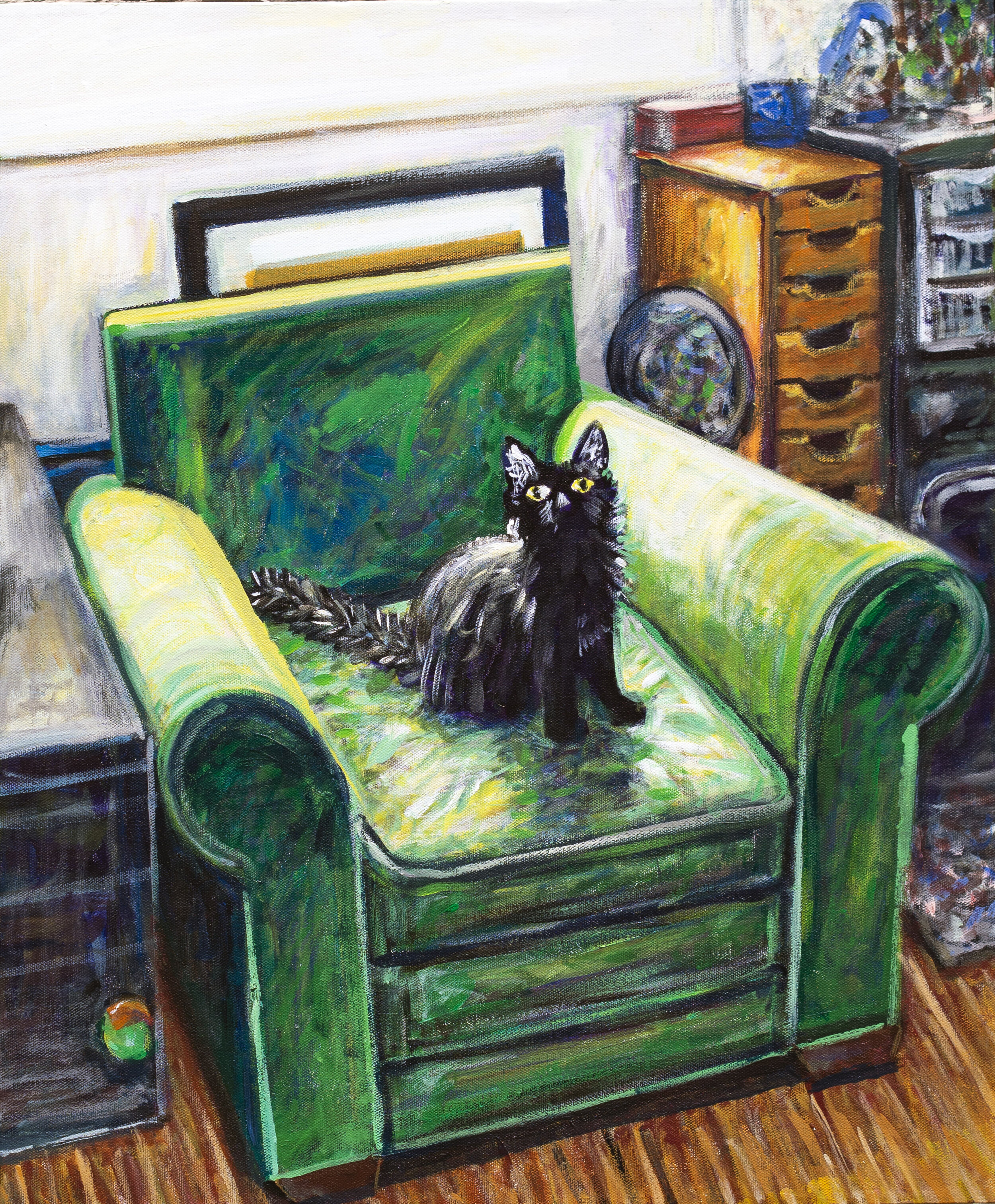 'Cat on a Green Chair'
