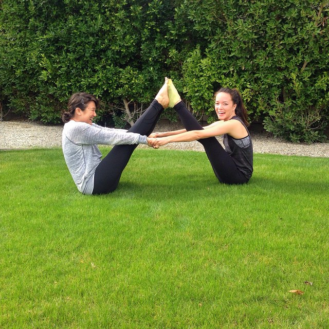  We started Day 2 with a private group yoga session. Here's CEO Sonja Rasula&nbsp;and Senior Event Producer Kellie Cockrell working together to hold this pose. 