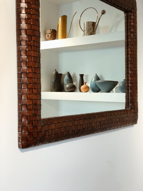 Braided Leather Mirror Counter Space, Leather Mirror Frame