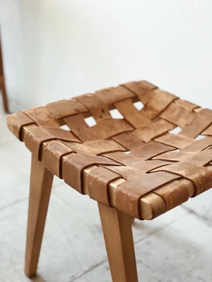 Jens Risom for Knoll Woven Leather Stool — counter-space