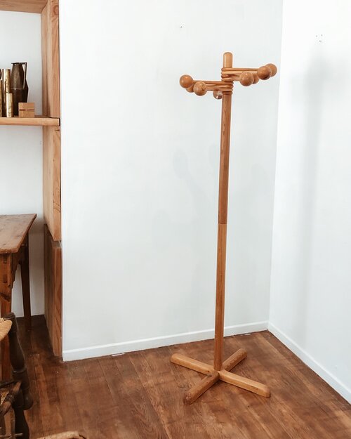 French Coat Rack Counter Space, French Vintage Wood Coat Rack Stand