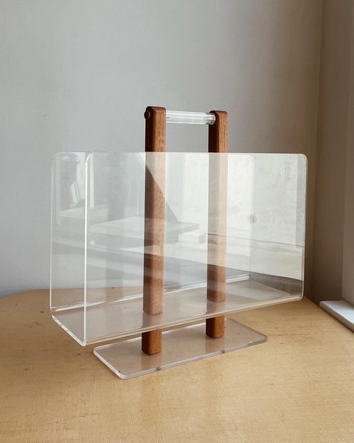 Vintage Lucite and Wood magazine rack — counter-space