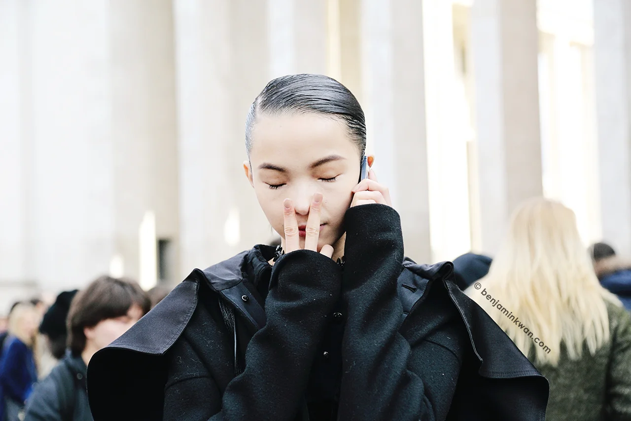 Xiao Wen Ju at Acne Studios FW 2014 Paris Snapped by Benjamin KwanParis Fashion Week