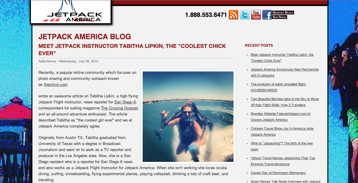 Featured on Jetpack America's Blog as the "coolest chick ever". Check out the article HERE