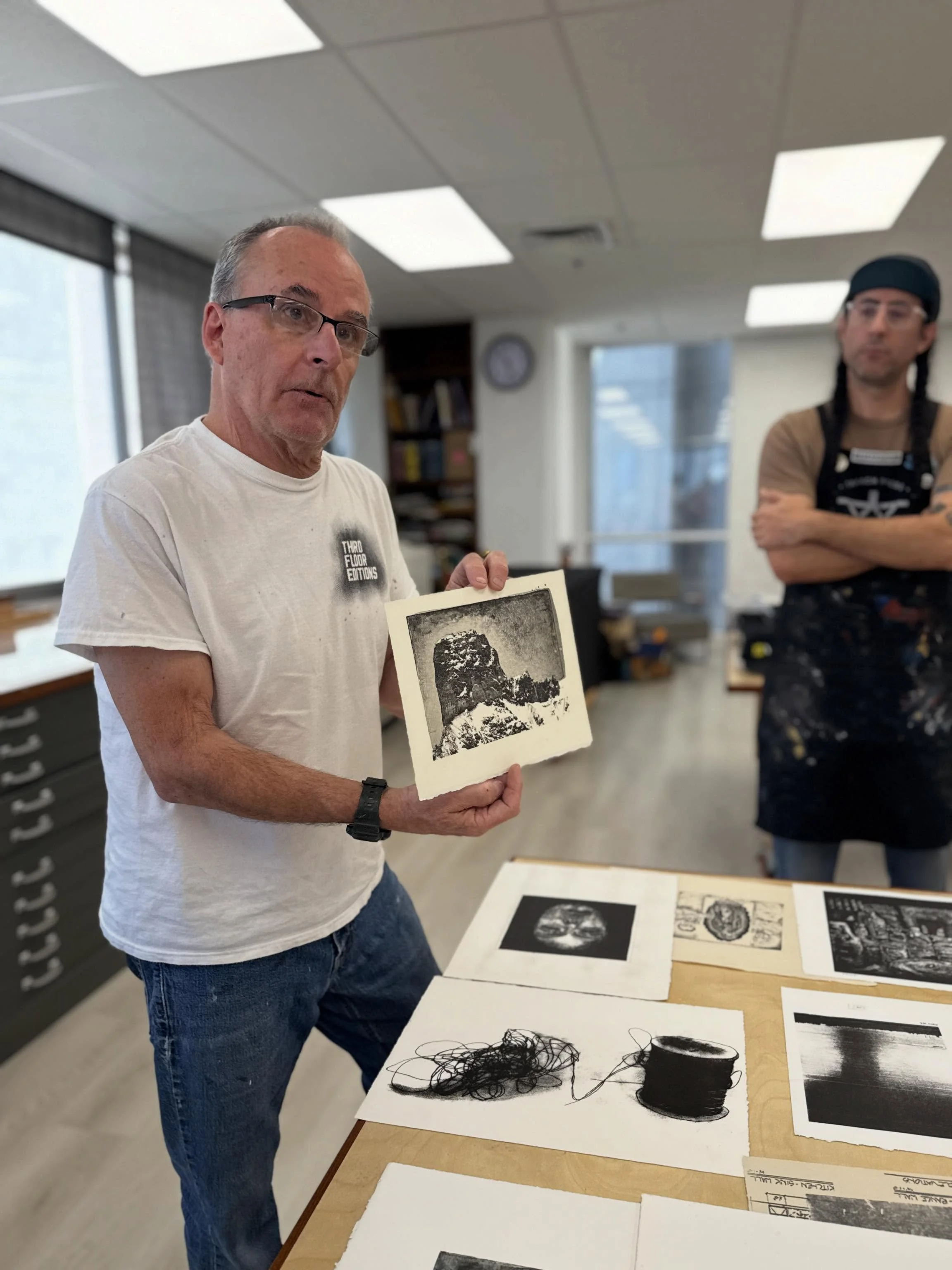 Lithography with Charlie Cohan = exciting. #lithography #lithographystone #printmaking