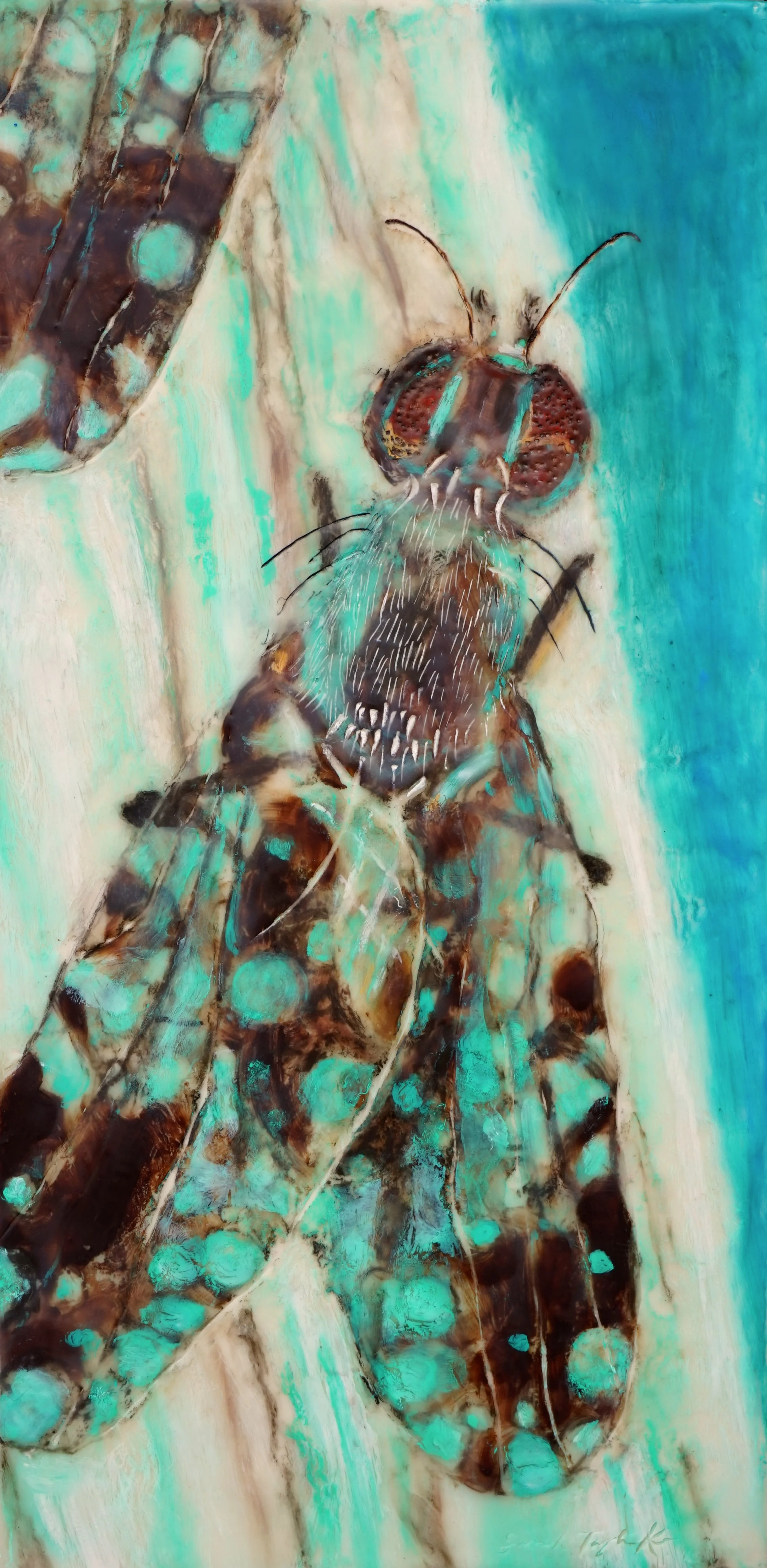 Two Fancy Flies encaustic 16_x8_ - Sarah Ko.jpg
