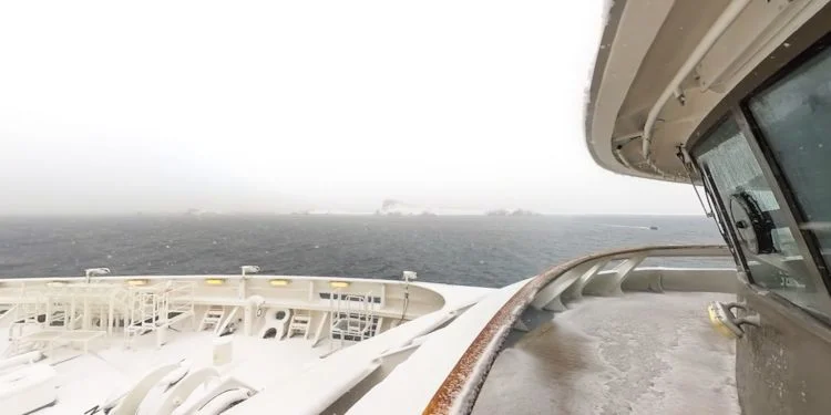 Snowy approach to Half Moon Island