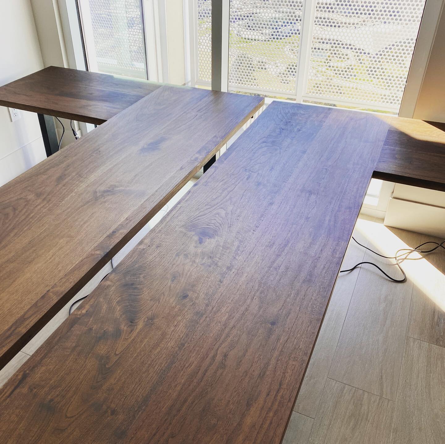 Just delivered this pair of L Stand Up Desks. Walnut. More pics to come. But wow, that view!! #customfurniture #handmade #handbuilt #madeinatx #austinfurniture #walnut #desk #furniture #shopwhereitsmade