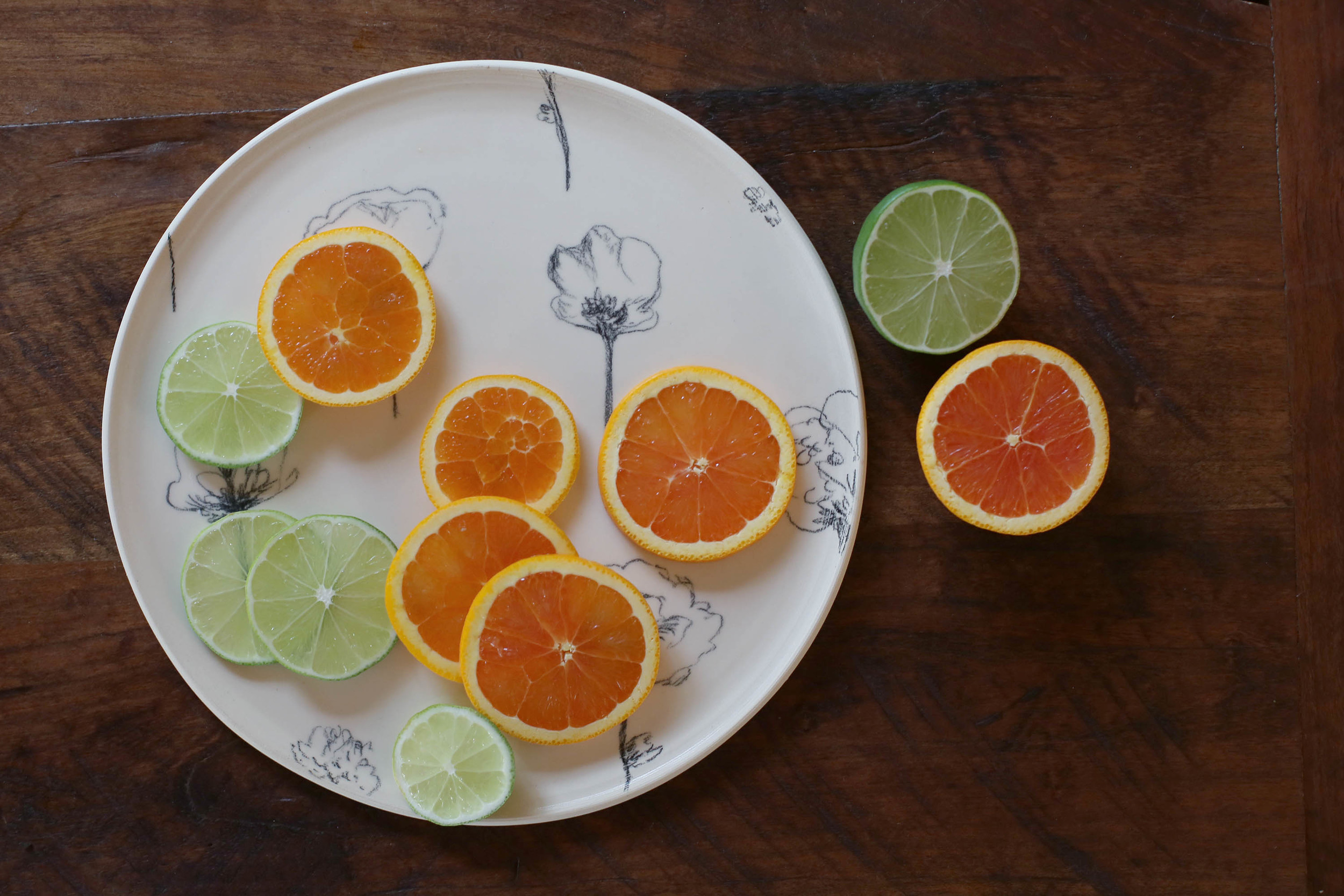A plate with a floral design.