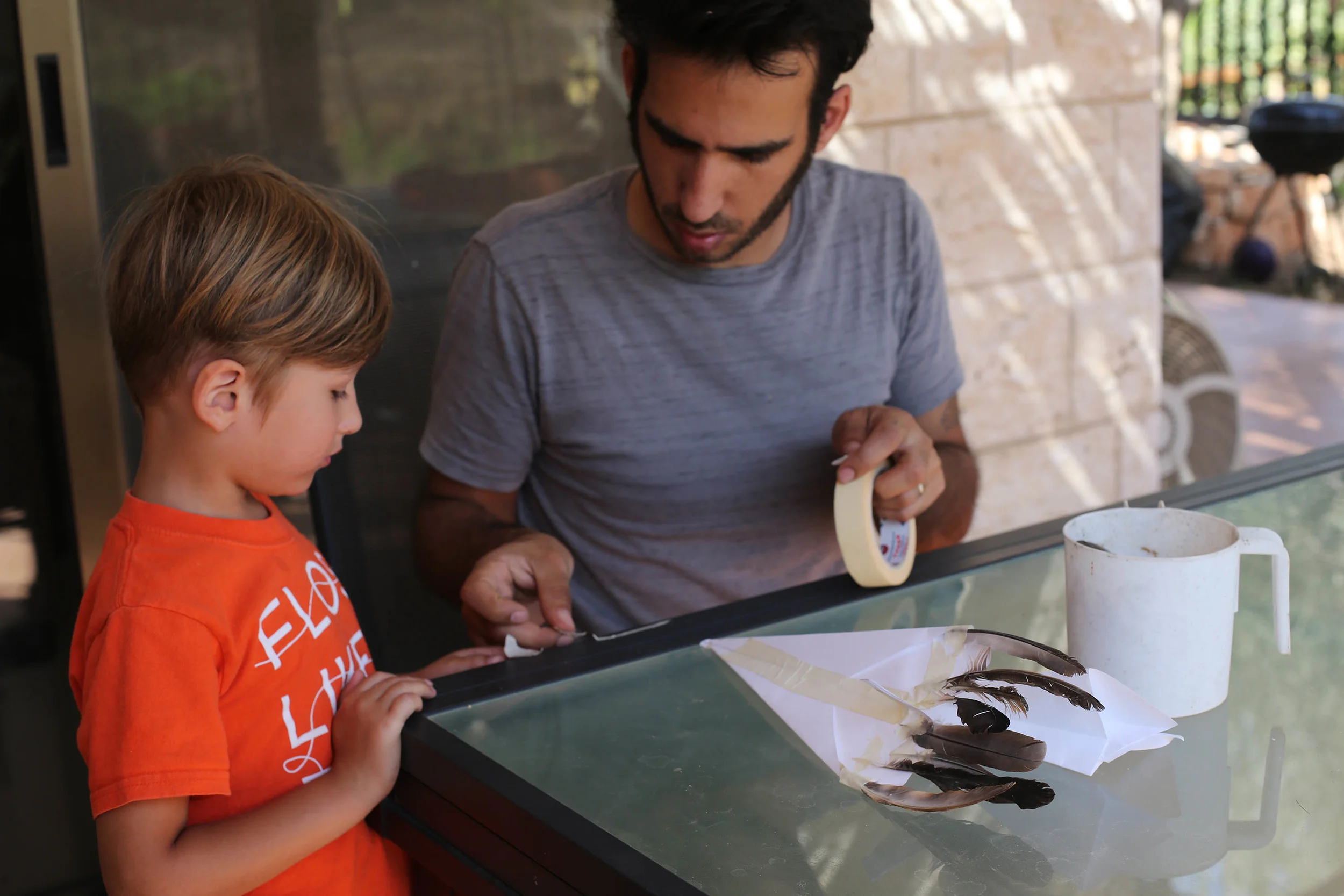 To keep busy on Yom Kippor, with the help of molting wildlife; Dov and Roey constructed a "bird plane"