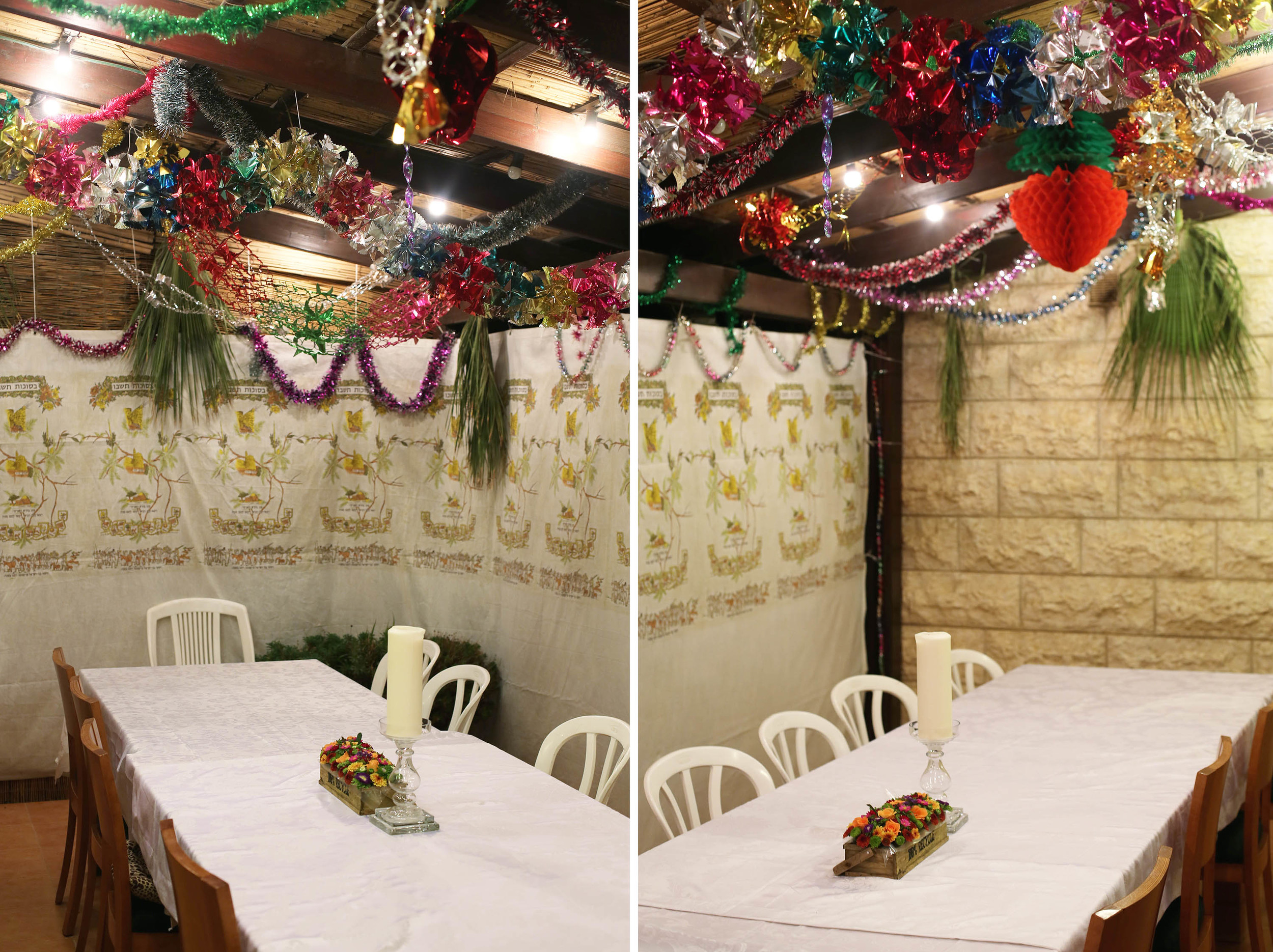 The Sukkah is decorated and the table is ready to be set.