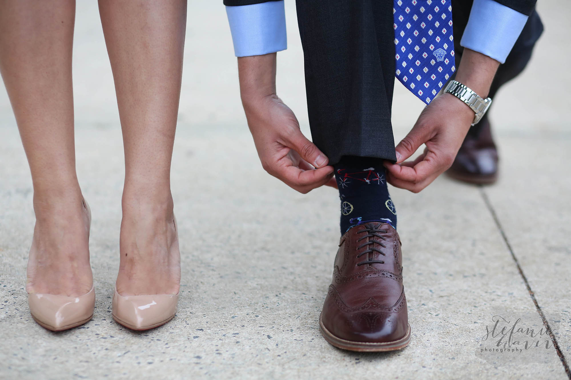 How to get the tie and the sock in the photo at the same time---score!