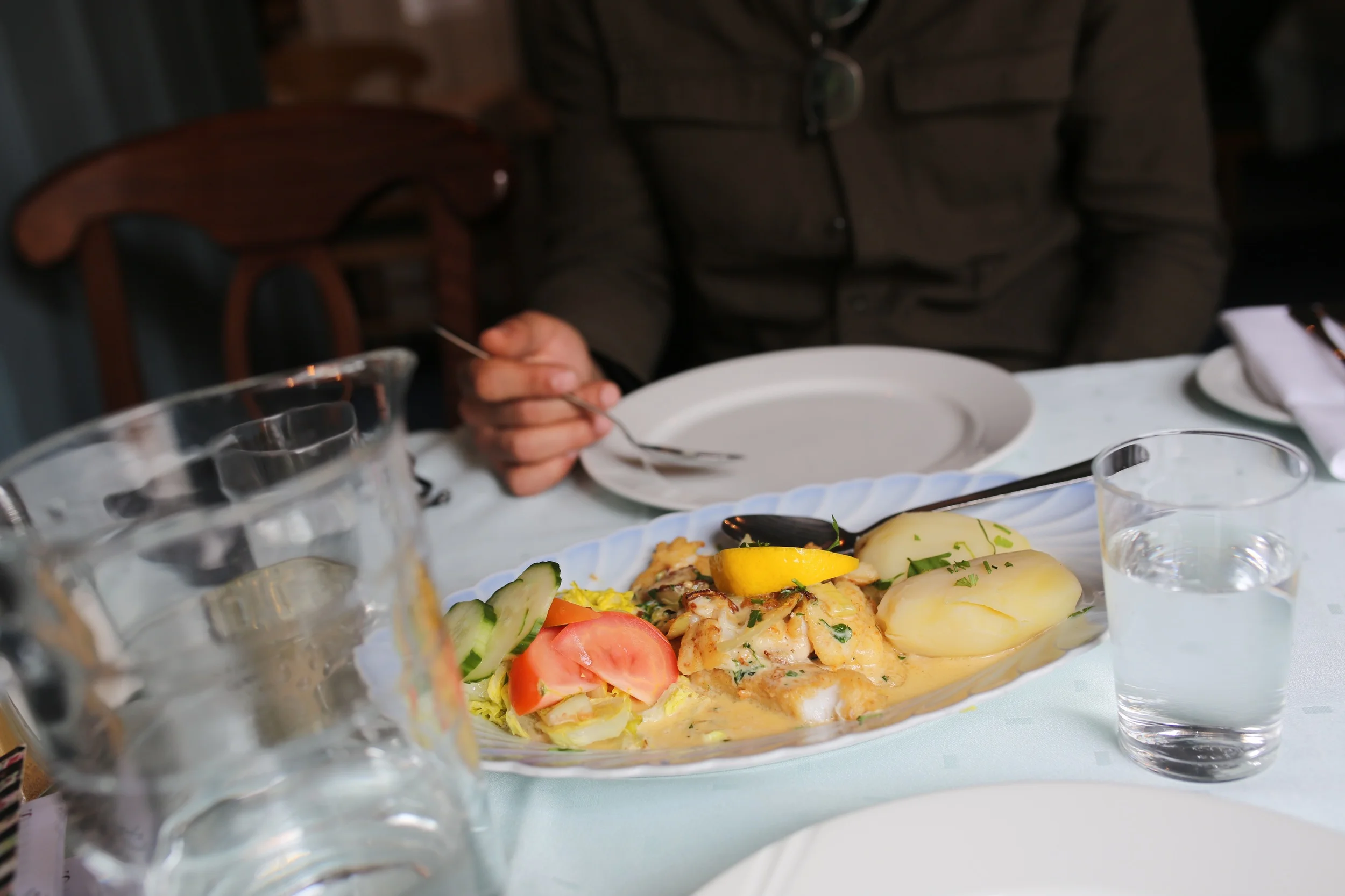 we wandered into a tiny restaurant with no menu.. but just a Chef who told us about what Fish he had brought in Fresh that day and the way he cooked it was his house specialty: butter, cream, herbs, boiled potatoes, cabbage and a small salad. It was devine. 