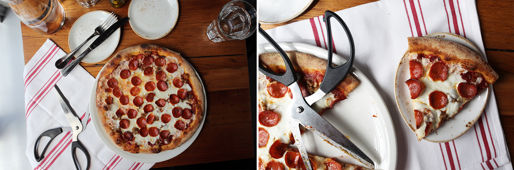 the pepperoni sausage pizza: mozarella, house made fennel sausage, roasted tomato sausage