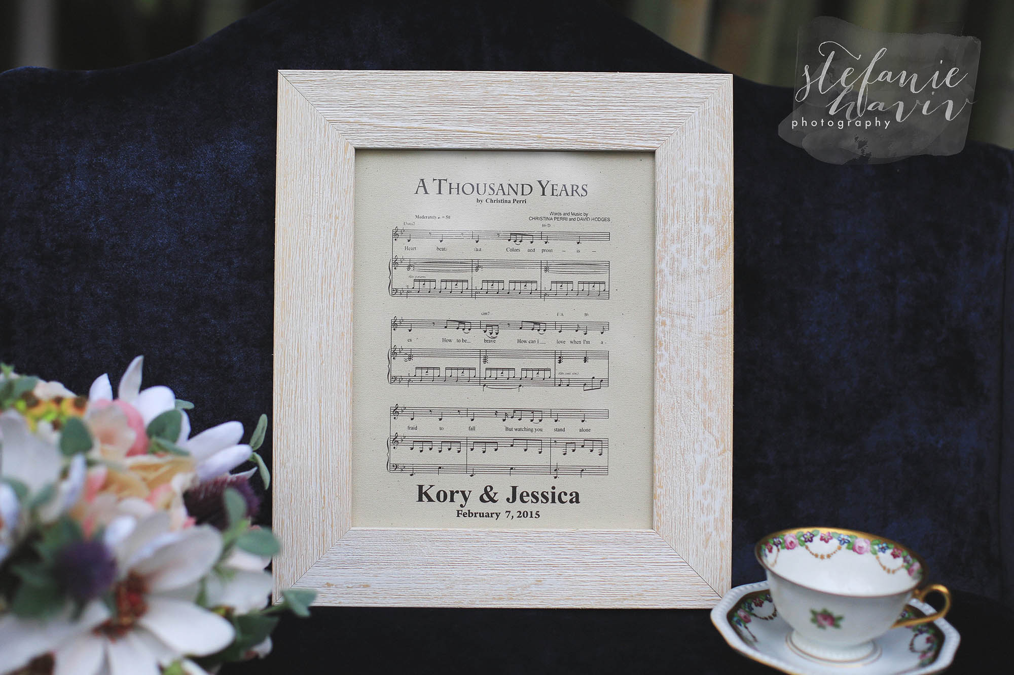 Following the Anniversary tradition of giving cotton for the second year, Kory had their wedding song printed on cotton and framed as a gift. #swoon