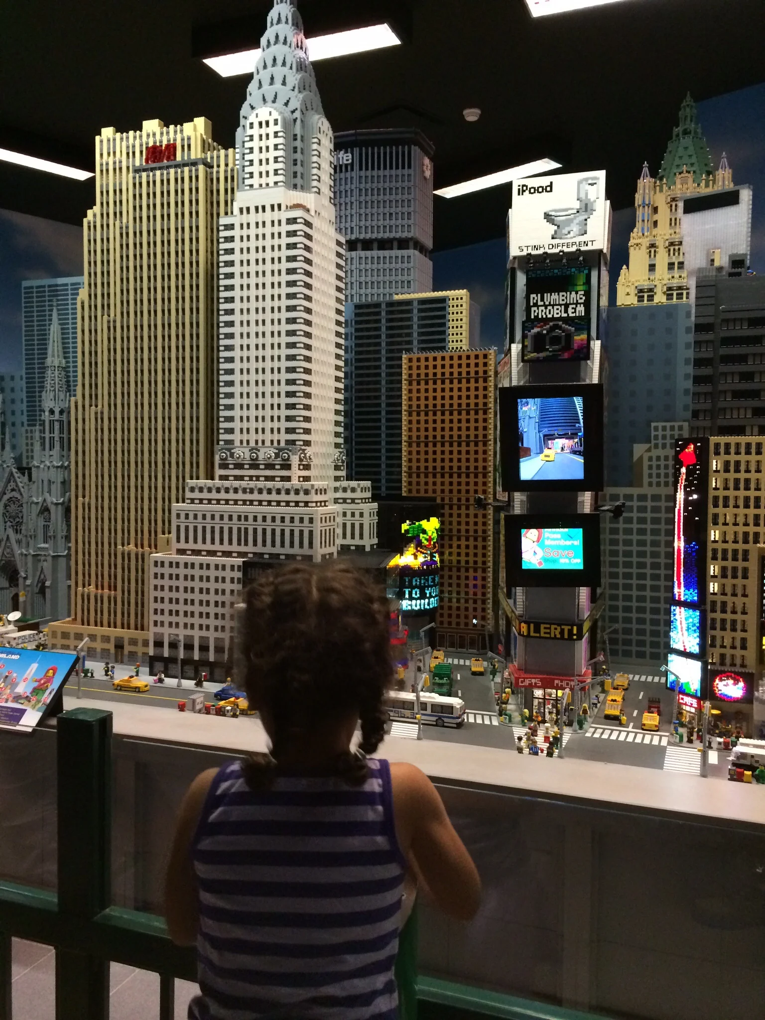 Camilla admires Lego Manhattan.