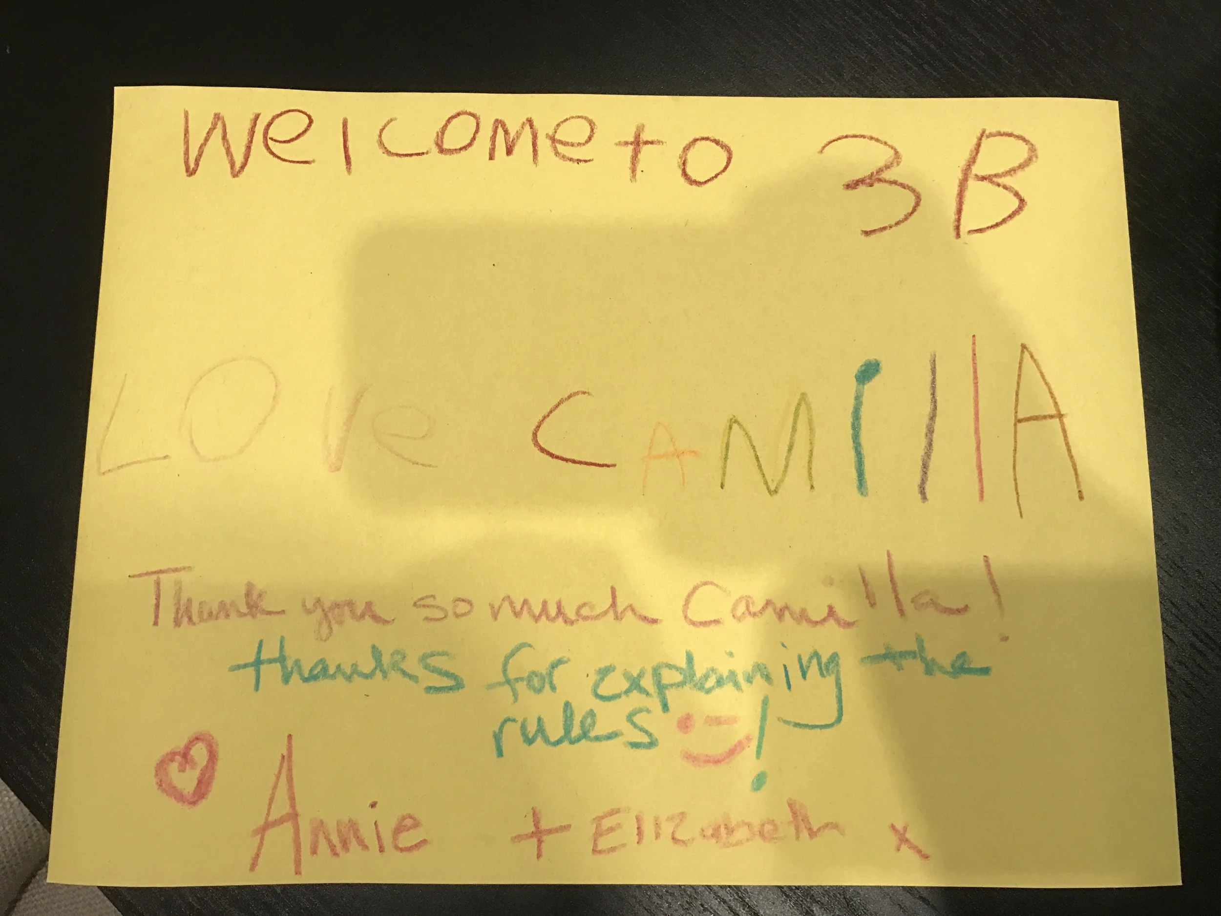 Ms. Hathaway kindly responded to a welcome note left by my daughter.