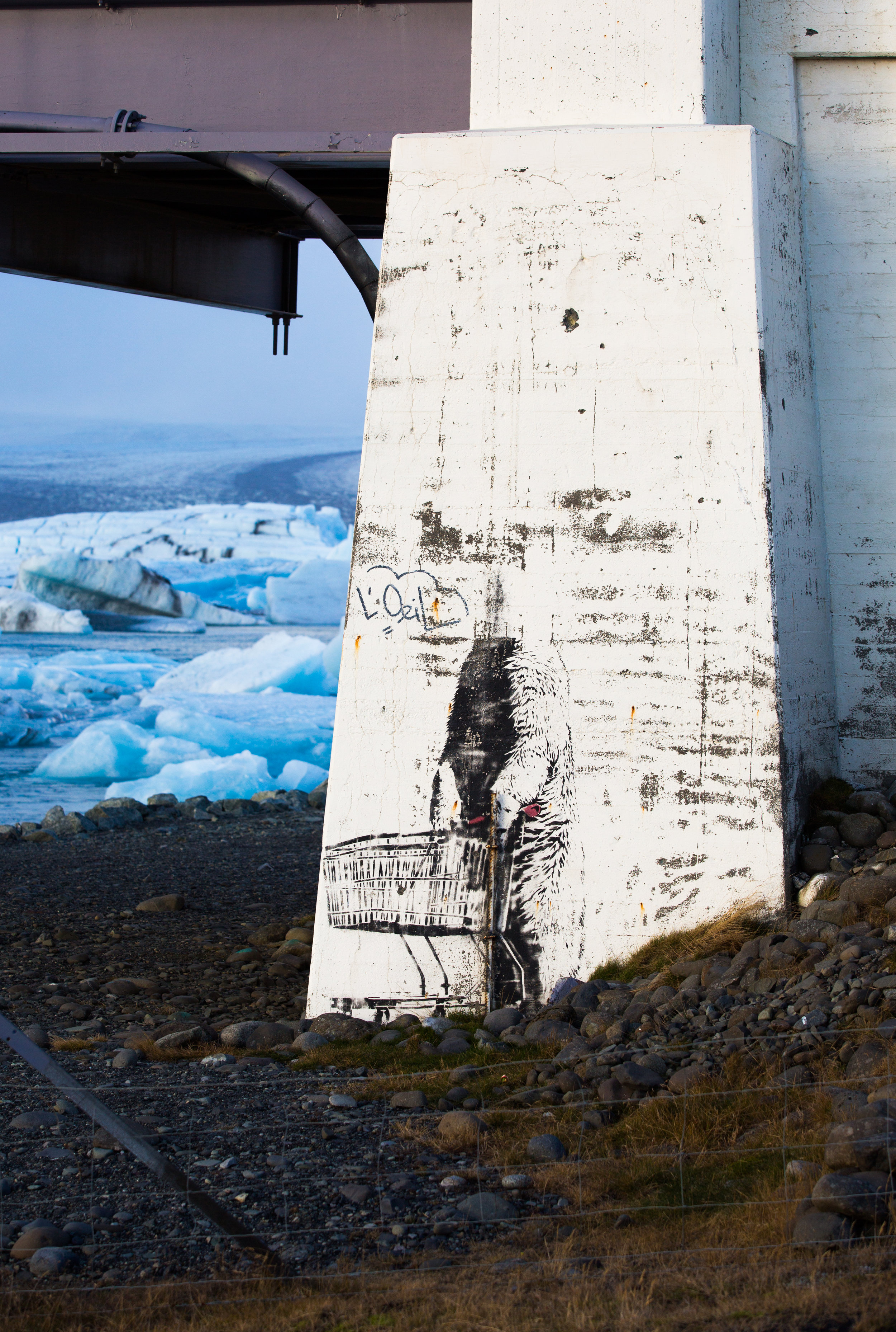 The rumor around here is that the graffiti on the bridge near Jokulsarlon was done by Banksy, but was in fact the art of Norwegian street artist Poble.