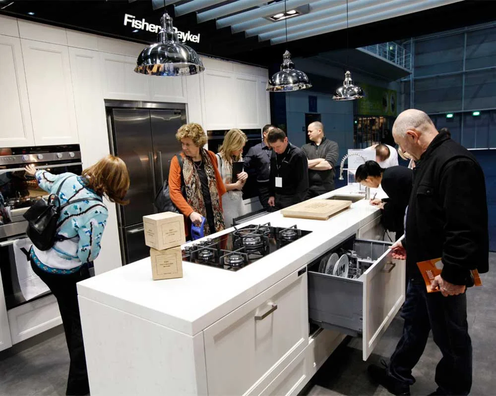 Attendees engaging with the branded environment