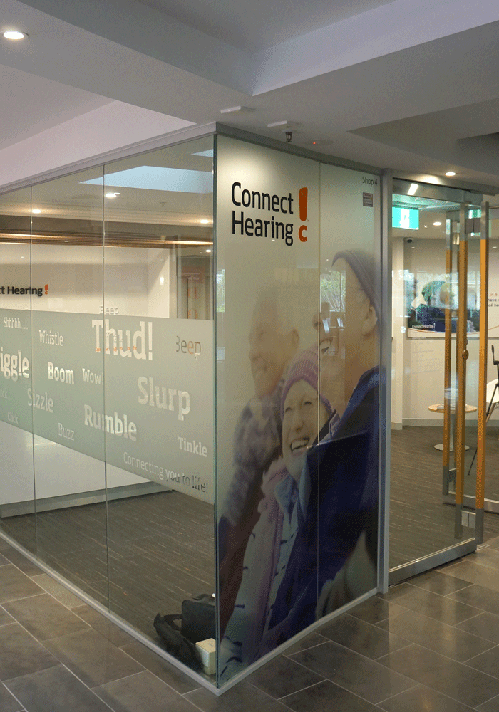 Connect Hearing glass display