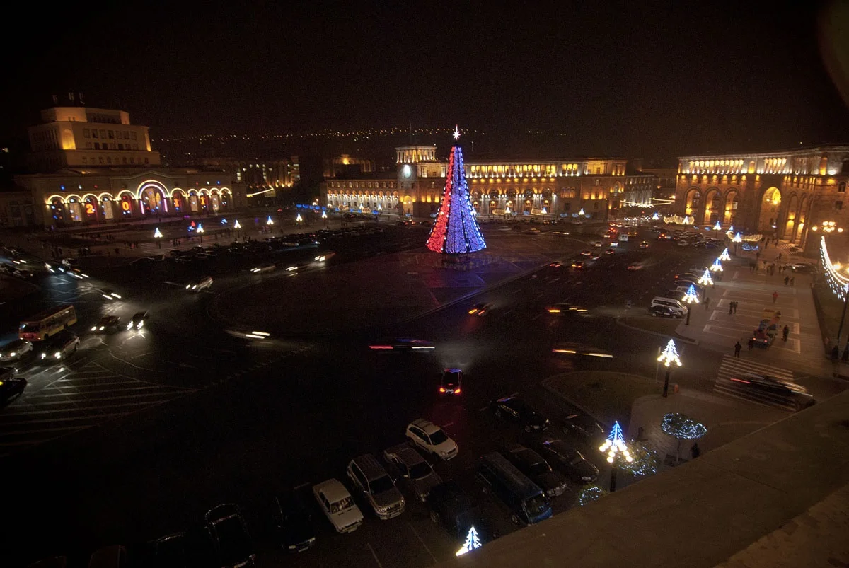Republic Square in Yerevan, Armenia during the holiday Season. Photo credit Nazik Armenakian on assignment for the Armenian Redwood Project