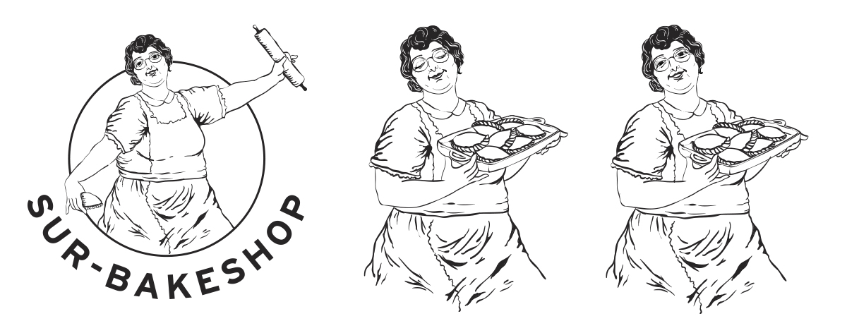 Illustrated studies for the grandma featured on the logo. The bakery was inspired by the owner's Argentinian grandma and her recipes. 