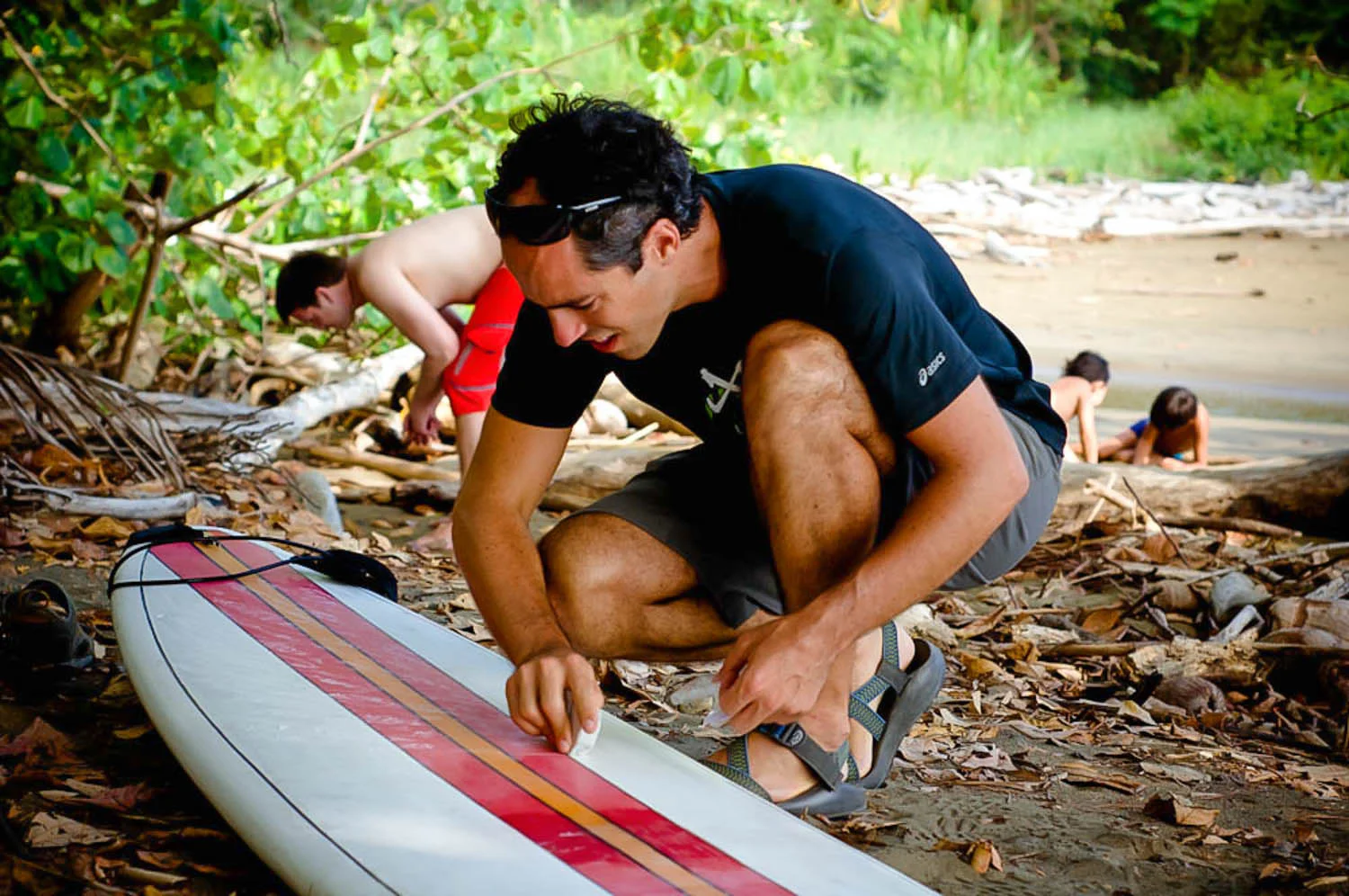 Surfing prep at Playa Arco, Costa Rica