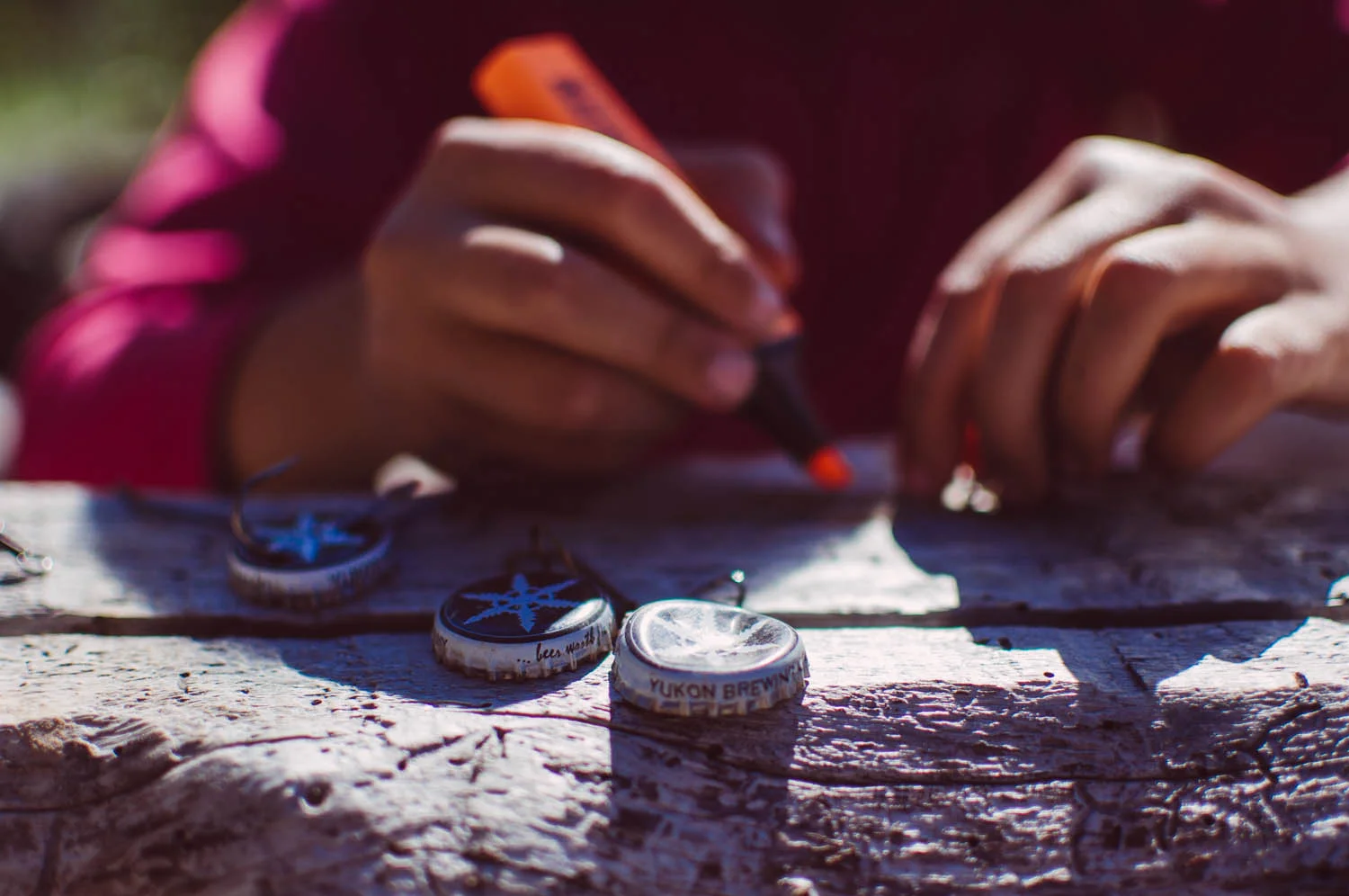 Making fishing lure with Yukon beer caps