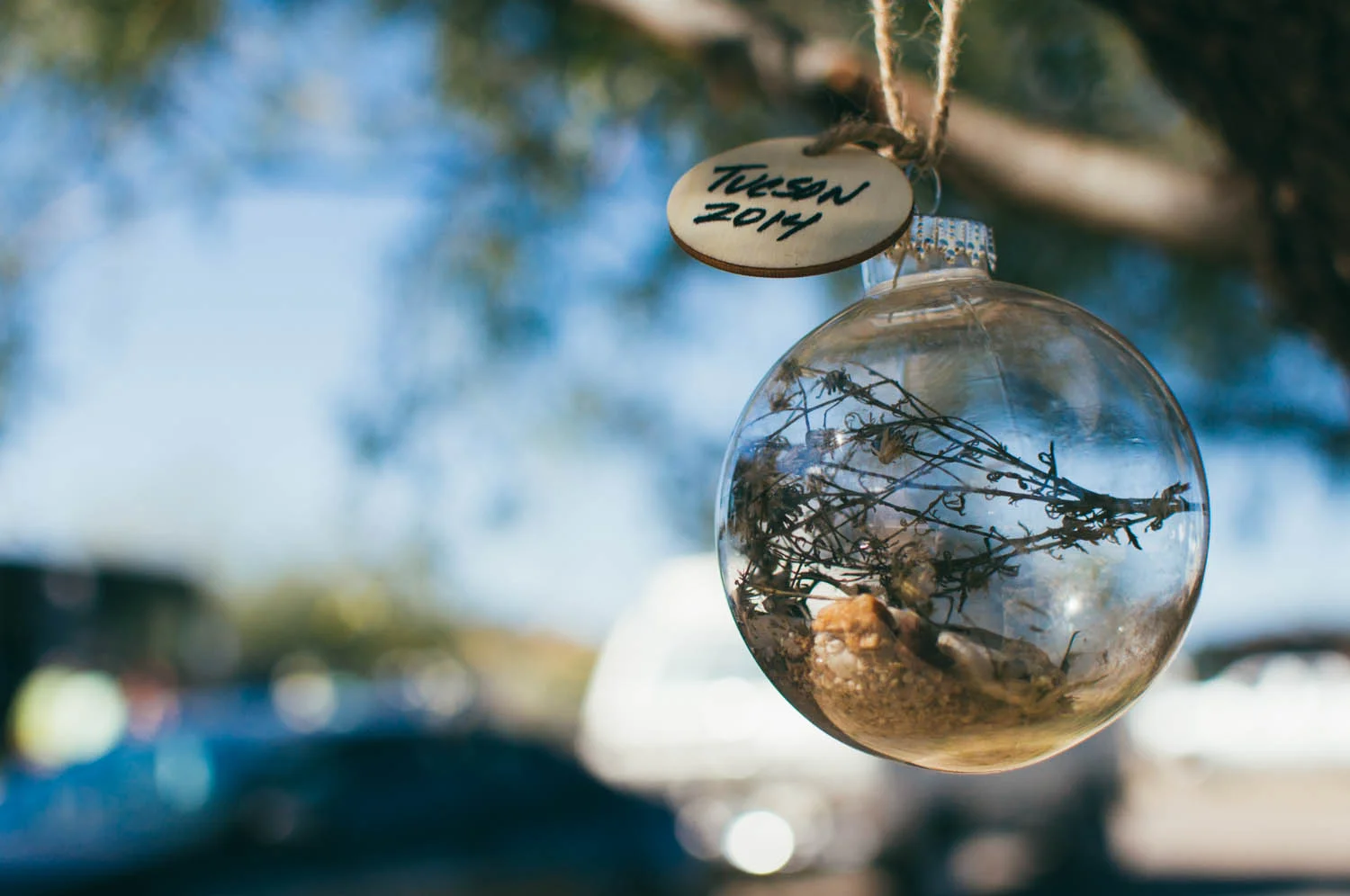 Our friend made a Christmas ornament for each of us that she filled with rocks, sand and dried plants that she picked on a hike so that we would remember this Christmas forever. It was the sweetest gift.