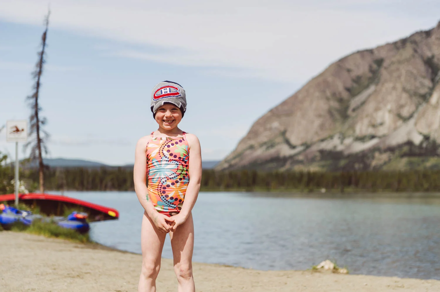 Yukon swimming apparel: swimsuit and hat