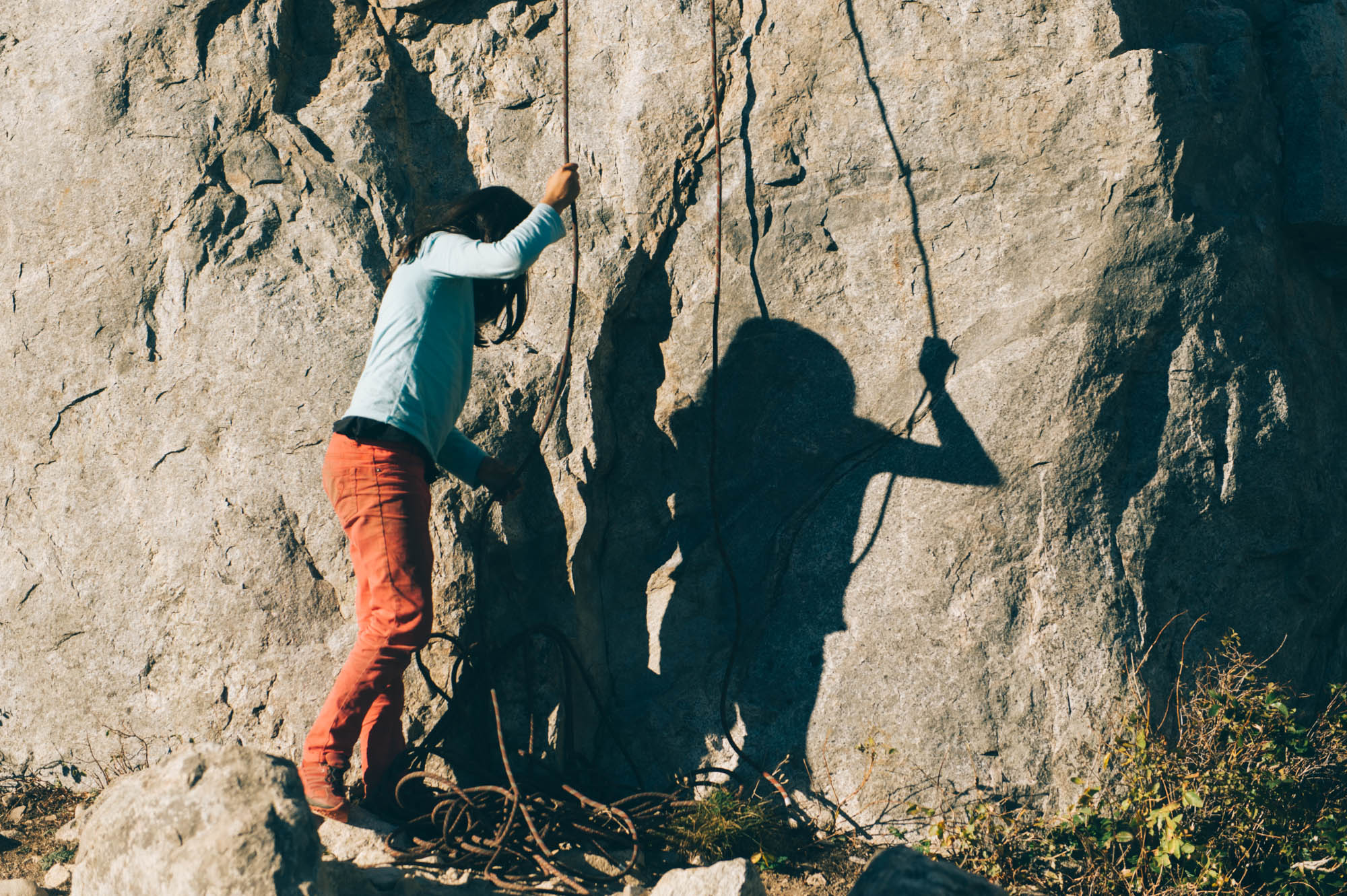 I love how her shadow seems to be angry... Her love-hate relationship with rock climbing!