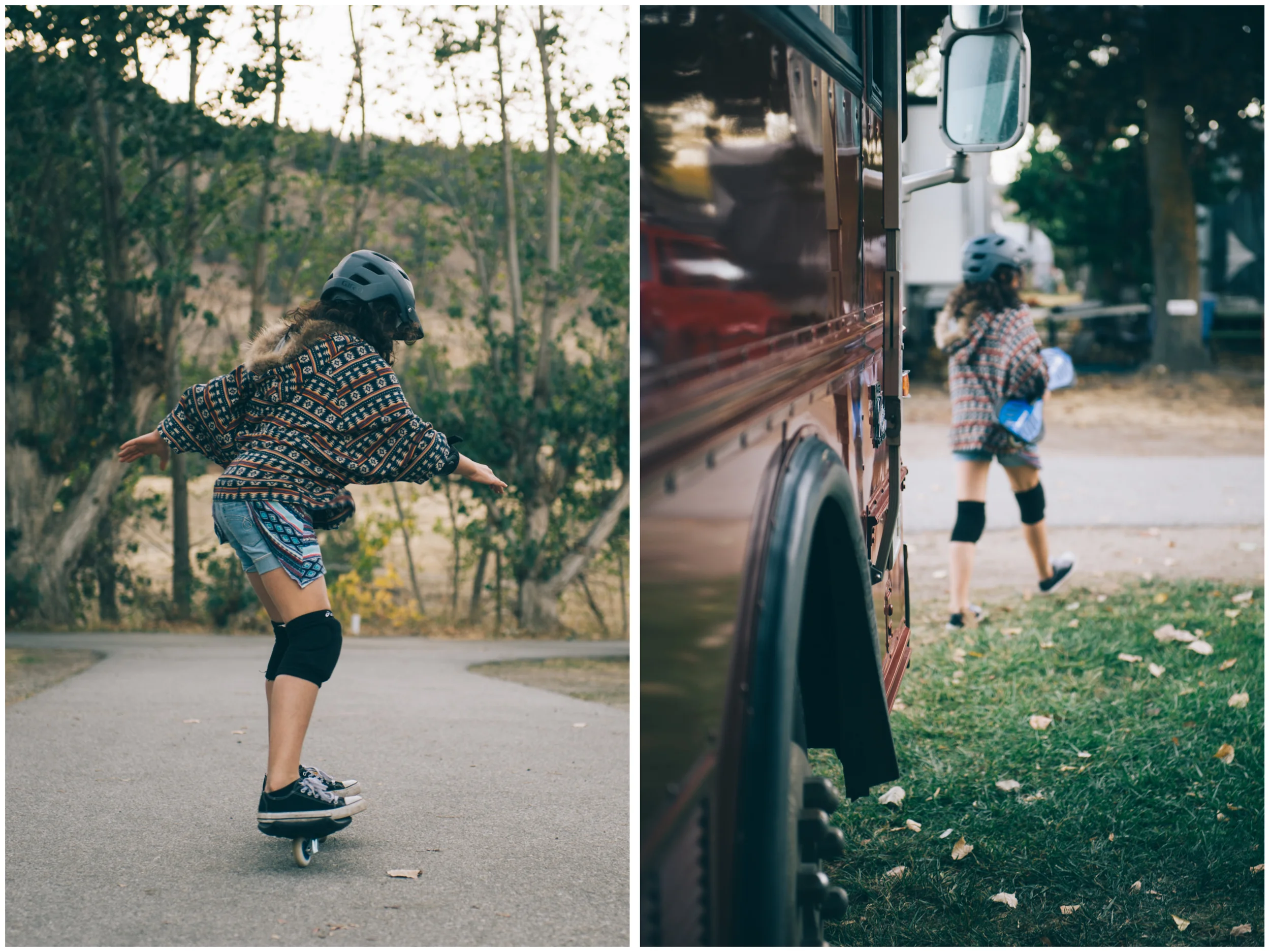 Learning to ride a rip stick.
