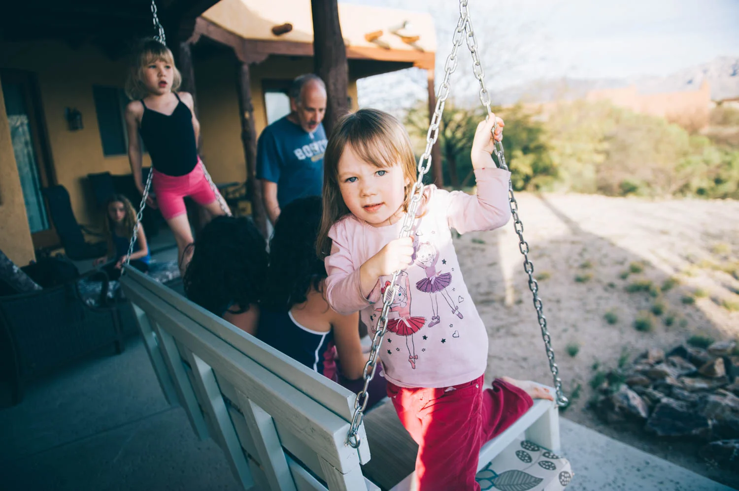We went to spend Saturday evening with this cutie and her family (Karl's sister's family), sat outside and watched the full moon rise over the Catalinas and washed our (very, very dirty) climbing ropes in their bathtub.