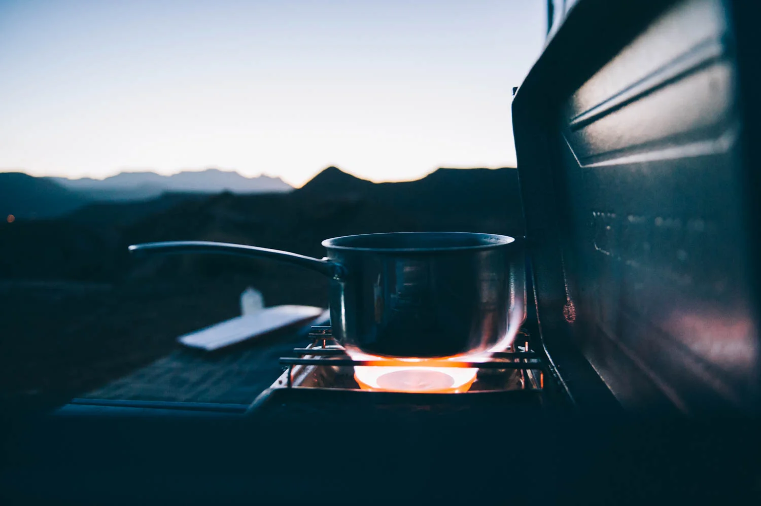 Very early morning coffee making outside, so as not to wake up the others.
